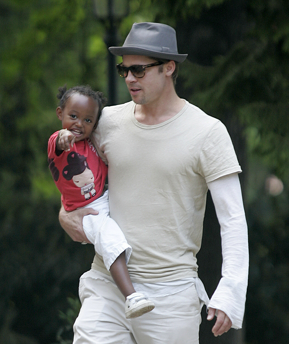 Actor Brab Pitt carries Zahara to a kindergarten at the US Ambassadors residence in Prague on Wednesday, June 20, 2007. Pitt dropped off Zahara and Pax during Angelina Jolie filmed 'Man Wanted' in the Czech Republic. Photo by NO MANDATORY CREDIT Pictured: Ref: SPL6935 200607 NON EXCLUSIVE Photo by: SplashNews.com Splash News and Pictures USA: +1 310-525-5808 London: +44 ( 0)20 8126 1009 Berlin: +49 175 3764 166 photodesk@splashnews.com Global Rights